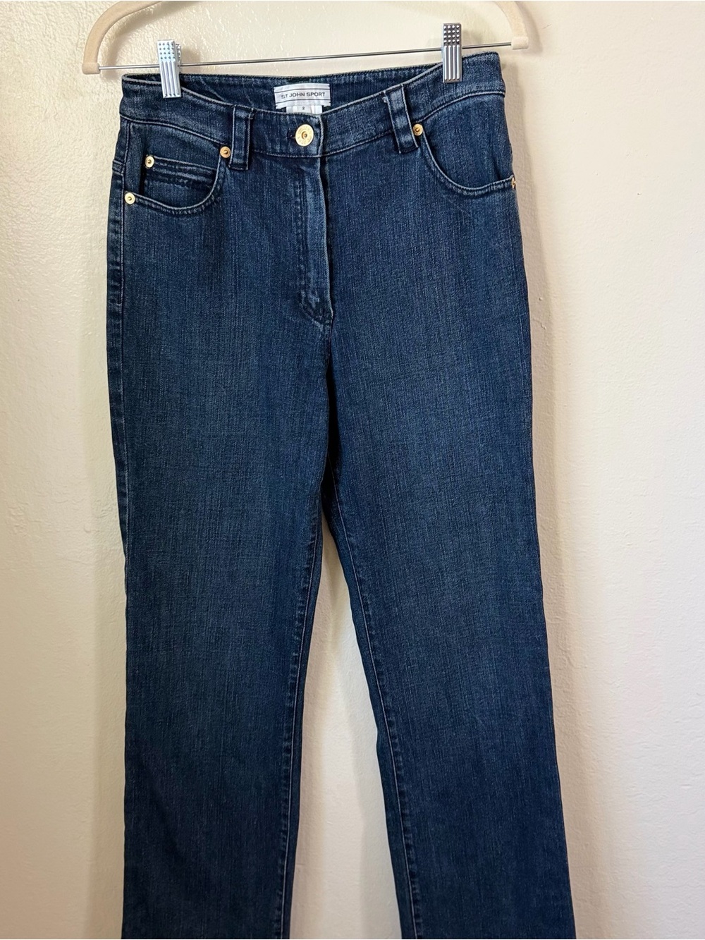 Vintage St. John Sport High Rise Straight Leg Blue Denim Jeans Size2 Gold Button - Picture 3 of 13